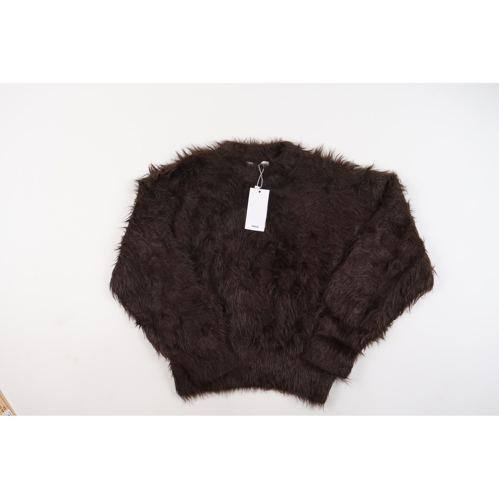 Mango Shaggy Faux Fur Sweater Toby Brown Solid Large NWT
